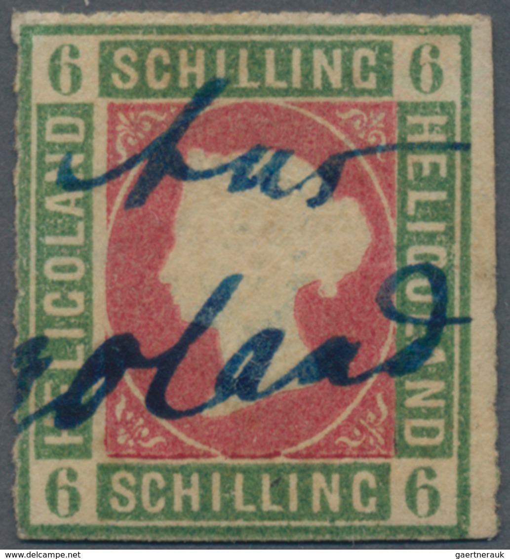Helgoland - Marken Und Briefe: 1867, 6 S (dunkel)graugrün/lilarosa, Durchstochen, Mit Blauer Handsch - Heligoland