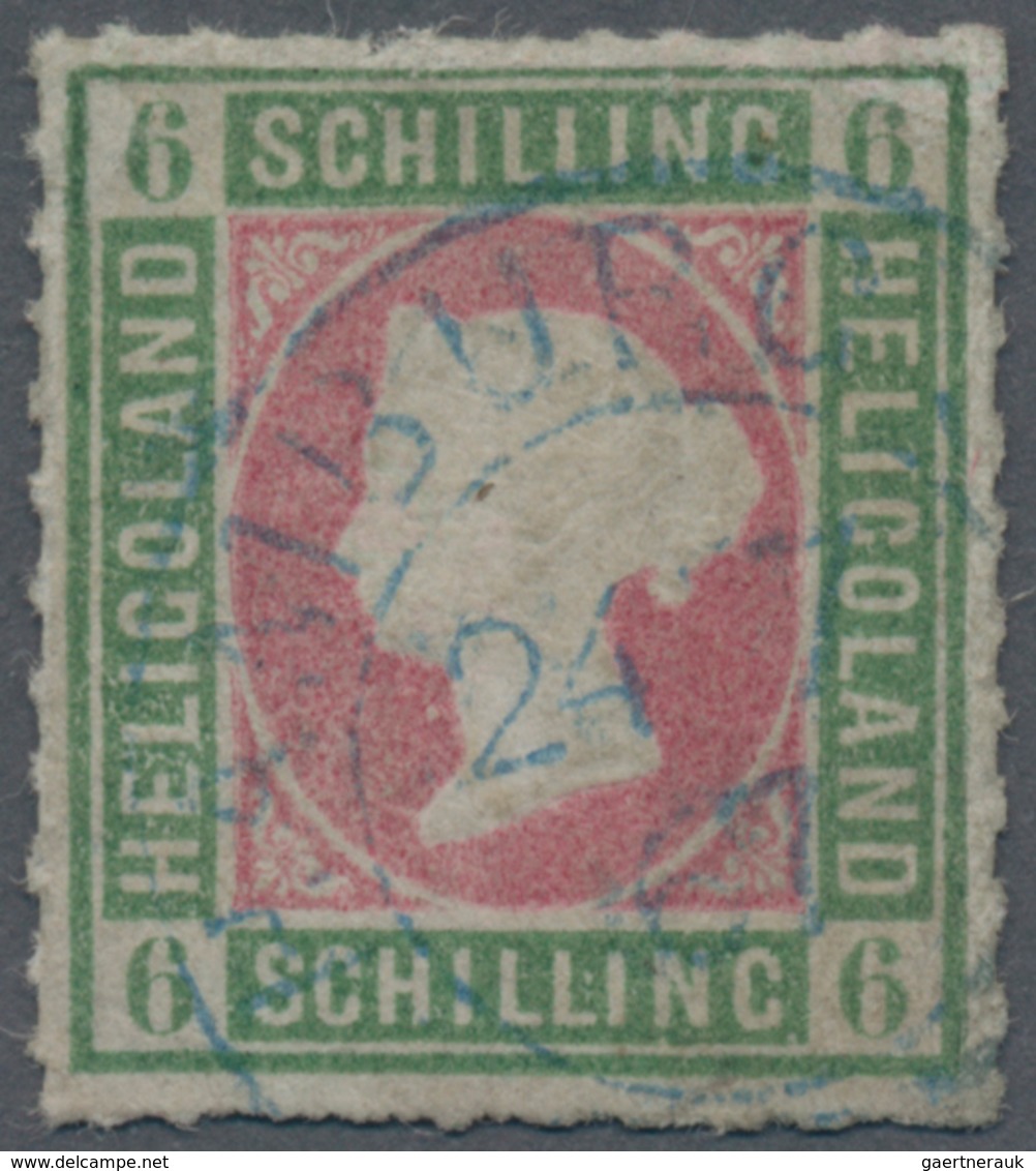 Helgoland - Marken Und Briefe: 1867, 6 S Dunkelgraugrün/ Lilarosa, Durchstochen, Gestempelt Mit Blau - Heligoland