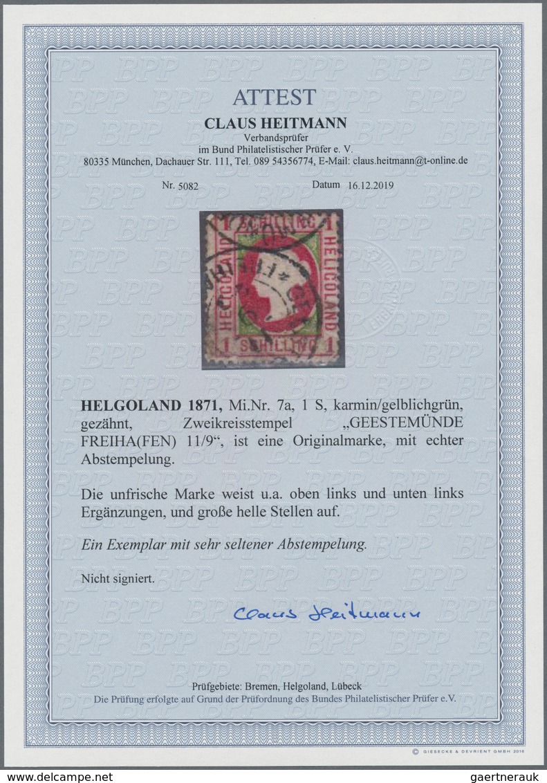 Helgoland - Marken Und Briefe: 1871, 1 S Karmin/gelblichgrün, Kopftype III, Entwertet Mit Dem Auf He - Heligoland