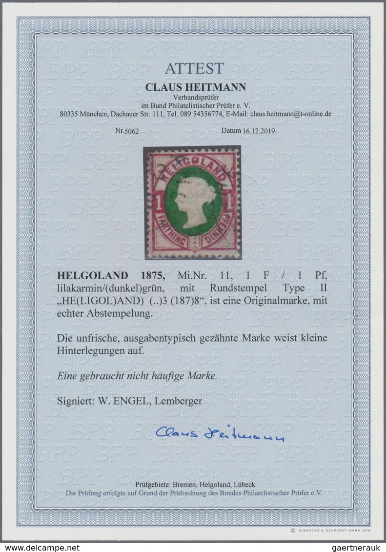 Helgoland - Marken Und Briefe: 1875, Viktoria 1 F / 1 Pf. Lilakarmin/(dunkel)grün Ovalausgabe Mit Ru - Helgoland