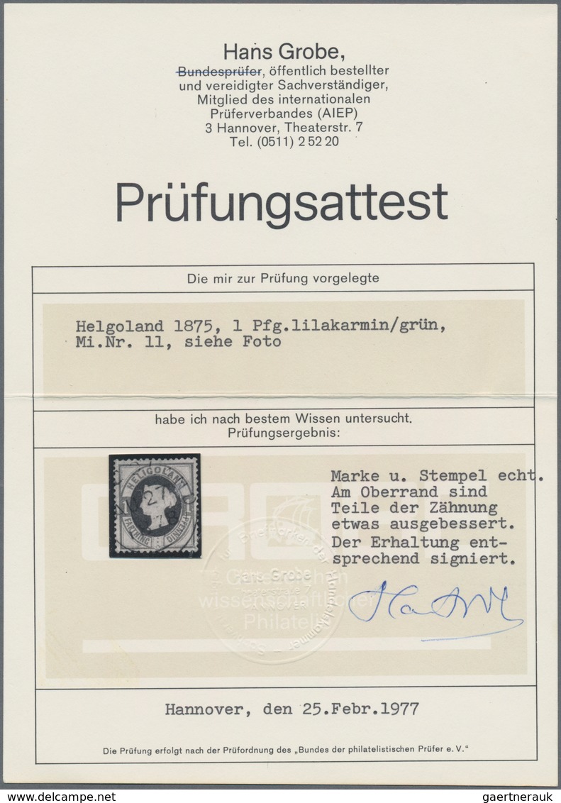 Helgoland - Marken Und Briefe: 1875, Viktoria 1 F / 1 Pf. Lilakarmin/(dunkel)grün Ovalausgabe Mit Ru - Helgoland