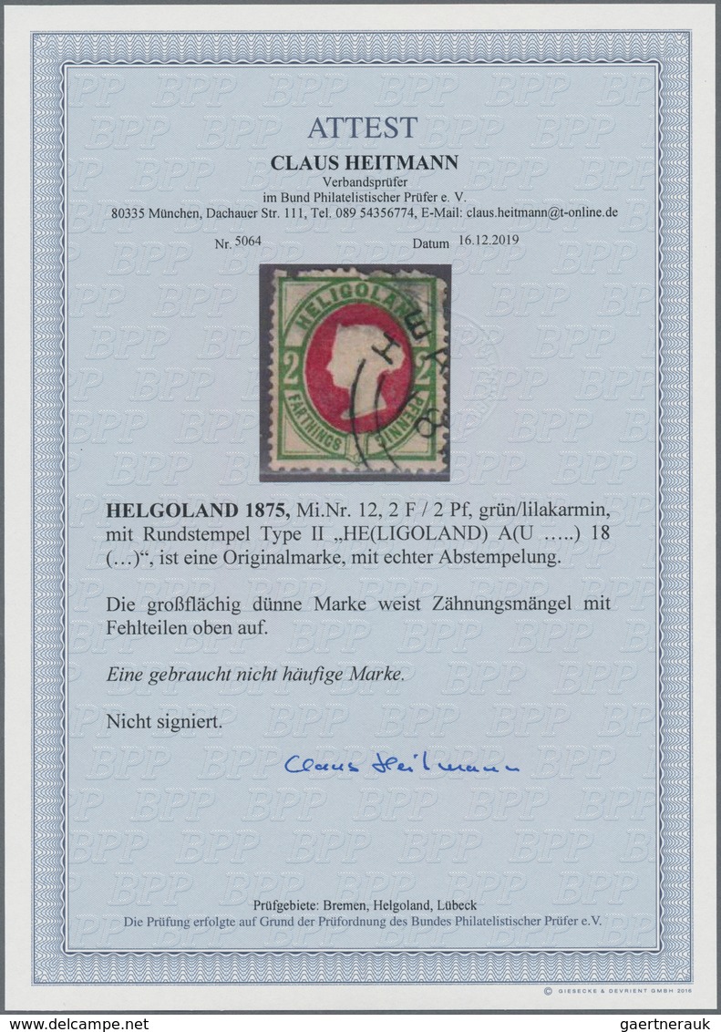 Helgoland - Marken Und Briefe: 1875, 2 Pf./2 F. Grün/lilakarmin Mit Rundstempel Type II "HE(LIGOLAND - Heligoland