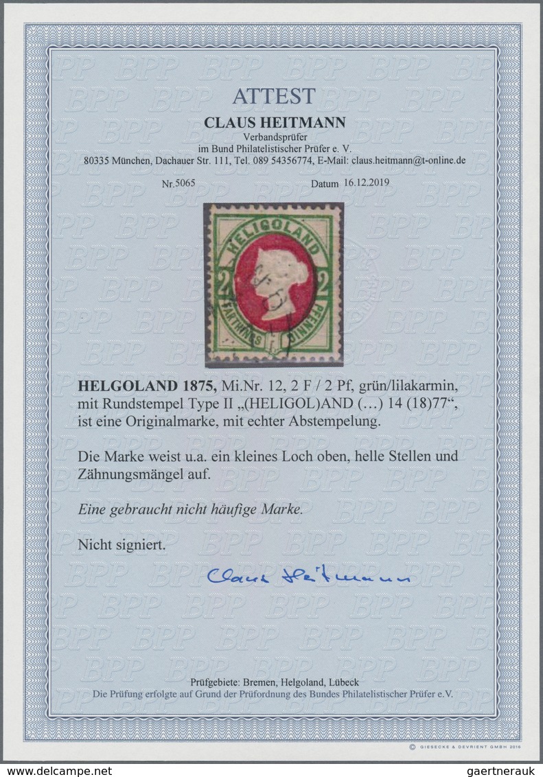 Helgoland - Marken Und Briefe: 1875, 2 Pf./2 F. Grün/lilakarmin Mit Rundstempel Type II "(HELIGOL)AN - Heligoland