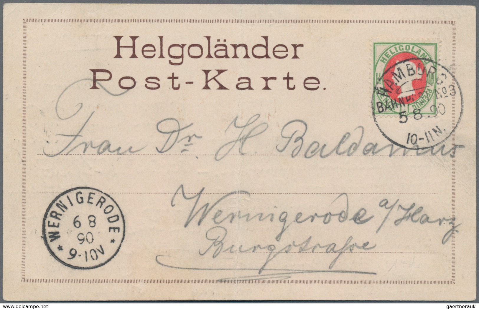 Helgoland - Marken Und Briefe: 1875 - 1890, 1½ P /10 Pf. Hellgrün/mittelrot Auf Ansichtskarte (Grün - Helgoland