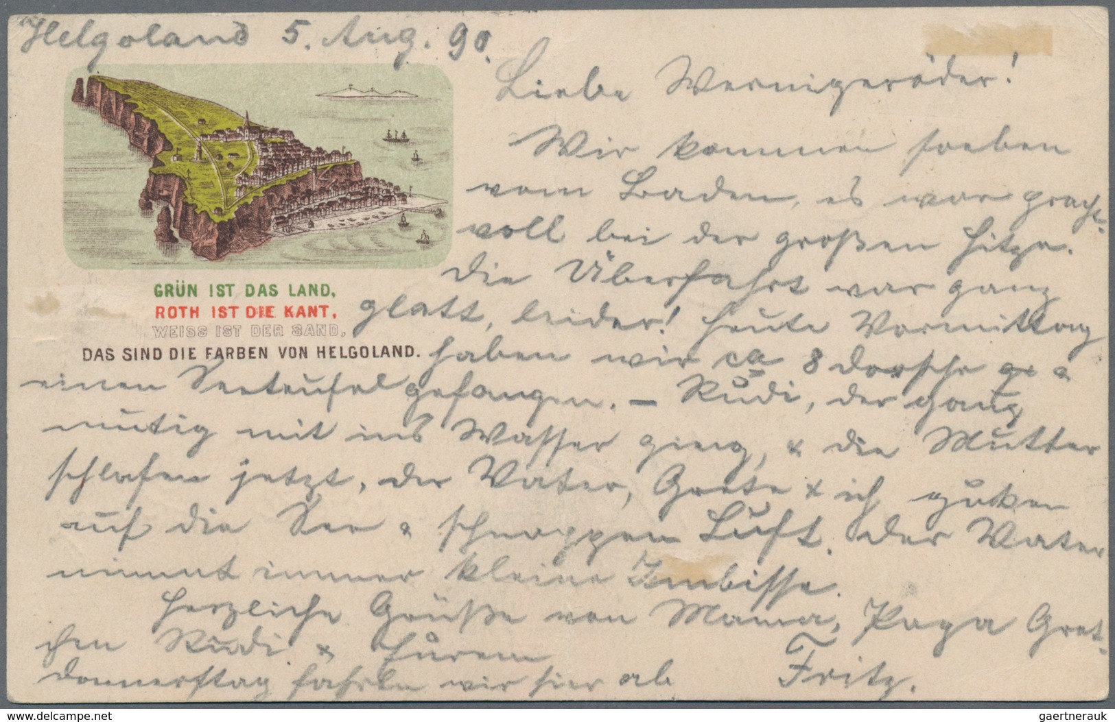 Helgoland - Marken Und Briefe: 1875 - 1890, 1½ P /10 Pf. Hellgrün/mittelrot Auf Ansichtskarte (Grün - Heligoland