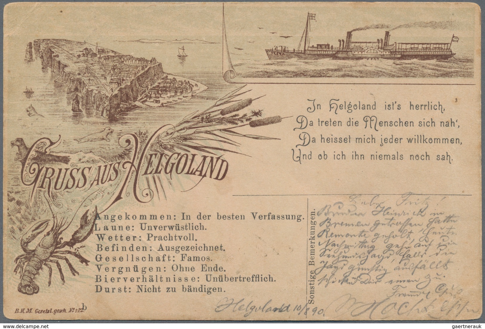 Helgoland - Marken Und Briefe: 1890, Helgoländer Postkarte Mit EF Deutsches Reich 5 Pf Krone/Adler, - Heligoland