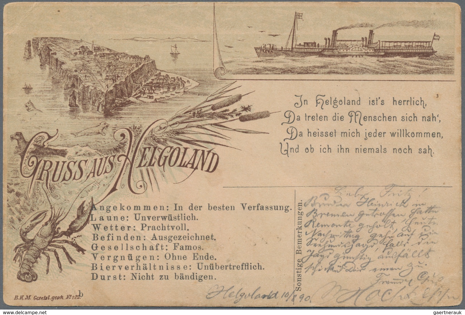 Helgoland - Marken Und Briefe: 1890, Helgoländer Postkarte Mit EF Deutsches Reich 5 Pf Krone/Adler, - Helgoland