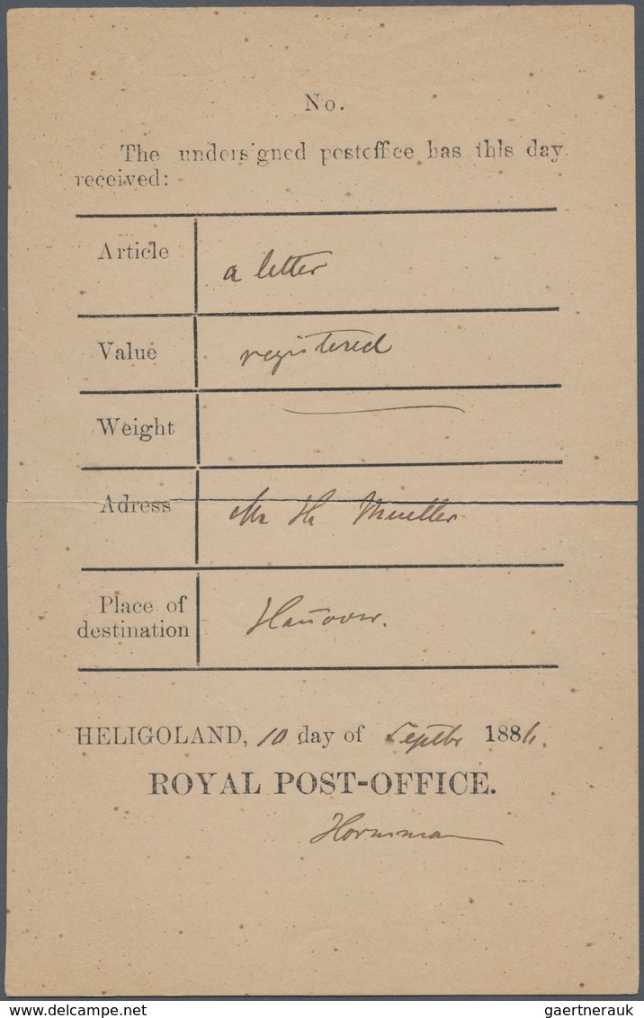 Helgoland - Besonderheiten: 1886, Handschriftlich Ausgefüllter Posteinlieferungsschein über Einen Ei - Helgoland