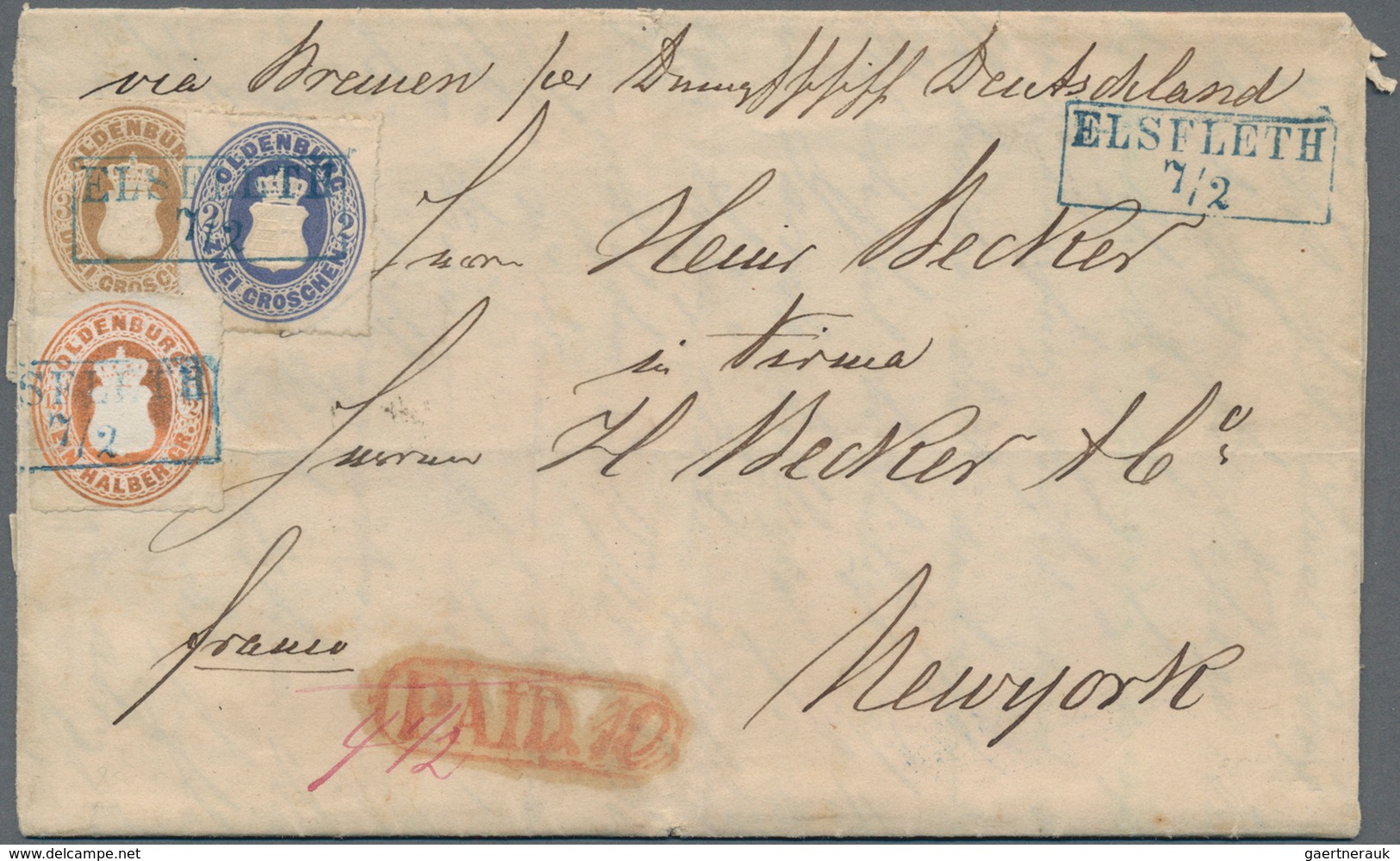 Oldenburg - Marken Und Briefe: 1862 Ovalausgabe ½ Gr. Orange, 2 Gr. Ultramarin Und 3 Gr. Ocker Auf B - Oldenburg