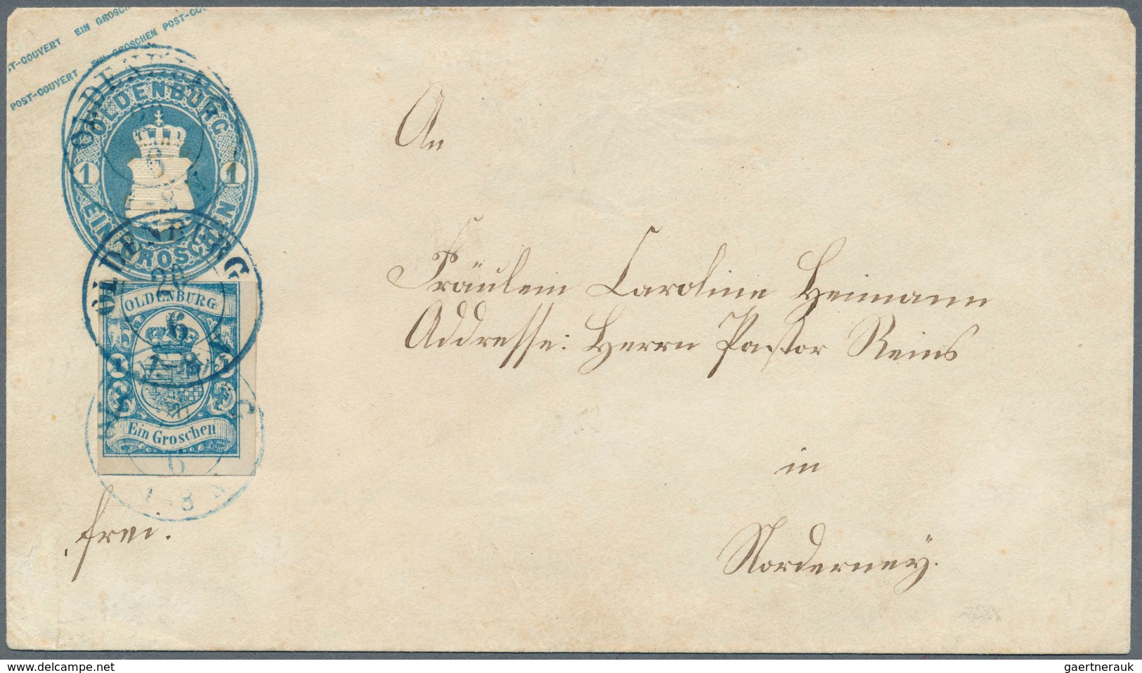 Oldenburg - Ganzsachen: 1861: Ganzsachen-Umschlag, Wertstempel Links, 1 Gr. Blau, Kleinformat, Zufra - Oldenburg