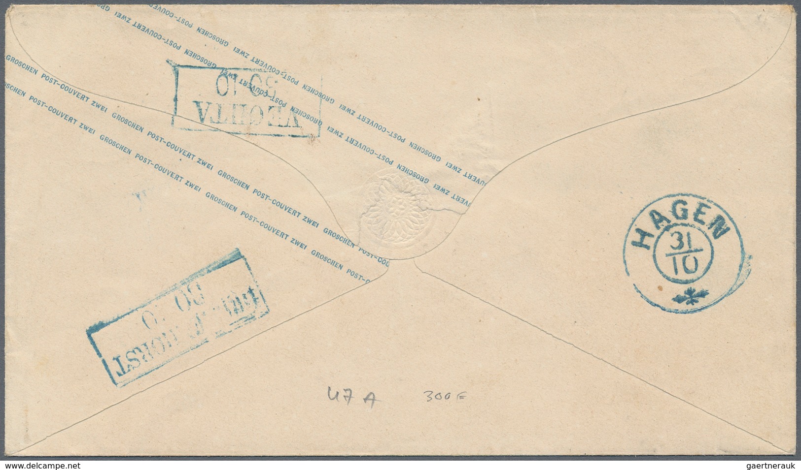 Oldenburg - Ganzsachen: 1862, Ganzsachenumschlag 2 Gr. Blau Kleines Format, Tarifgerecht Gebraucht V - Oldenburg