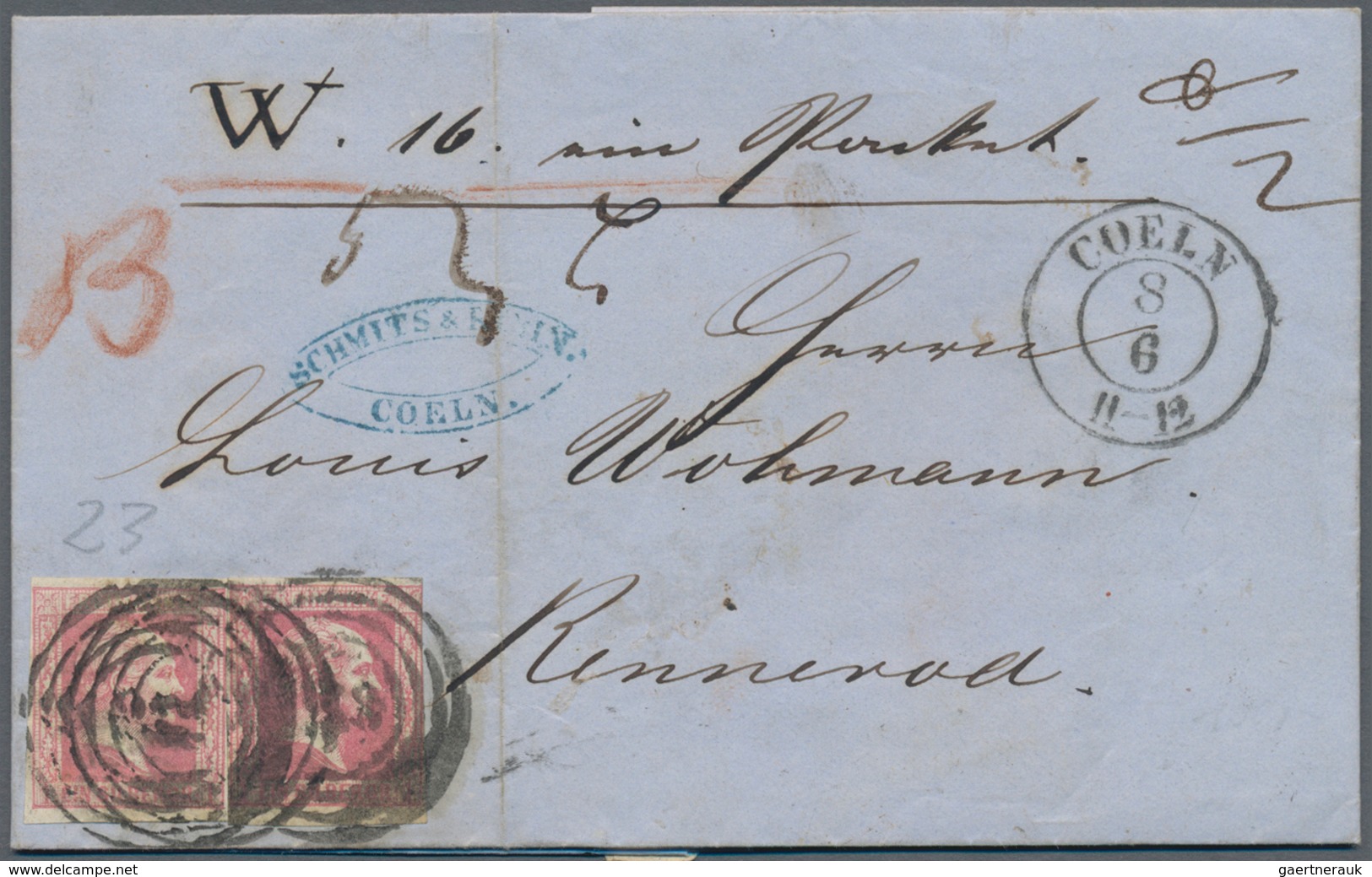 Preußen - Marken Und Briefe: 1858, 1 Sgr Rosa 2x Entwertet Mit "258" Coeln Auf Kpl. Paketbegleitbrie - Other & Unclassified