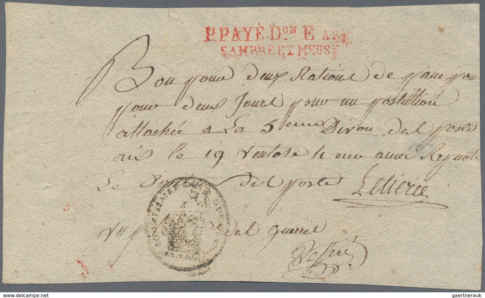 Frankreich - Militärpost / Feldpost - Preußen: 1796, "P.PAYE DON E.ARM/SAMBRE ET NEUSE", Roter L2 Au - Prephilately