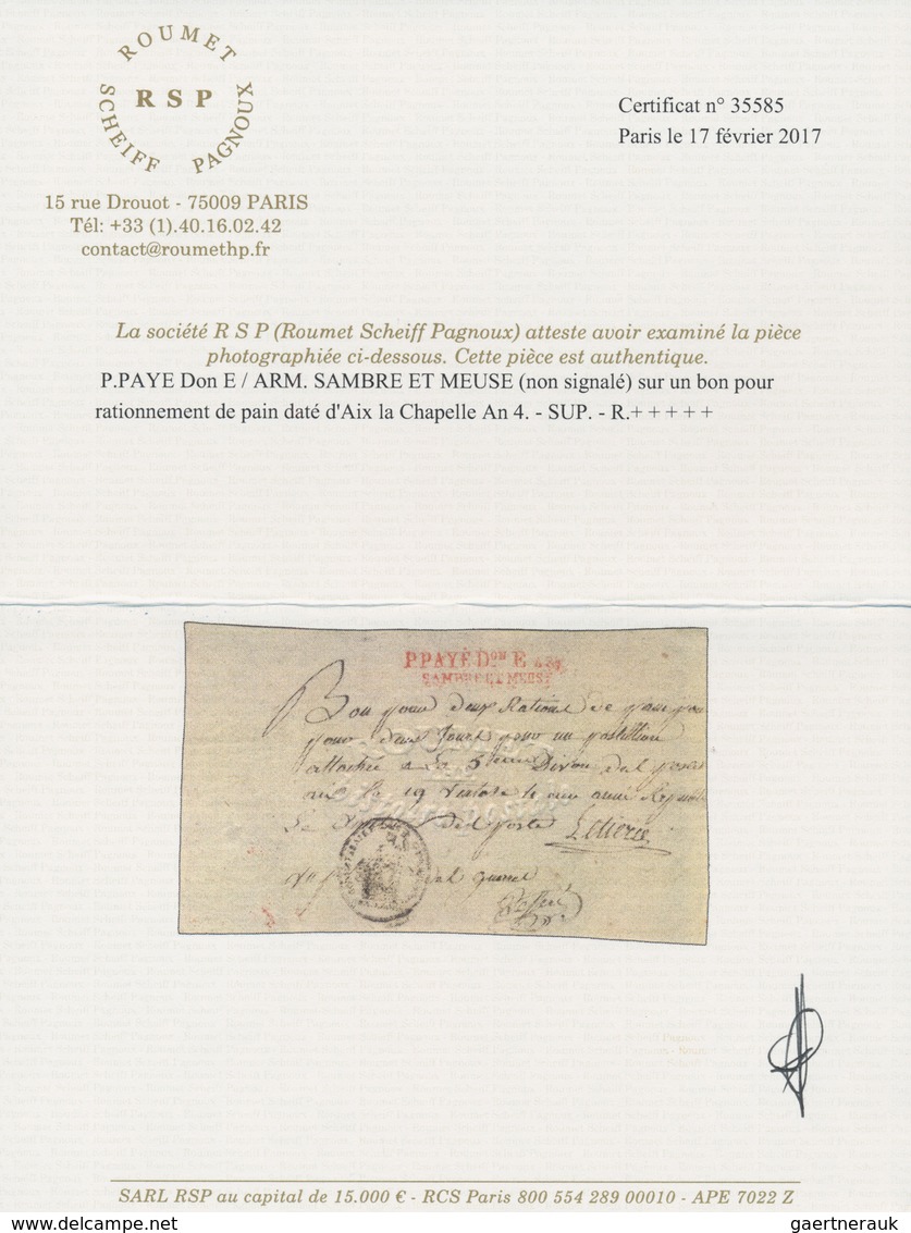 Frankreich - Militärpost / Feldpost - Preußen: 1796, "P.PAYE DON E.ARM/SAMBRE ET NEUSE", Roter L2 Au - Prephilately