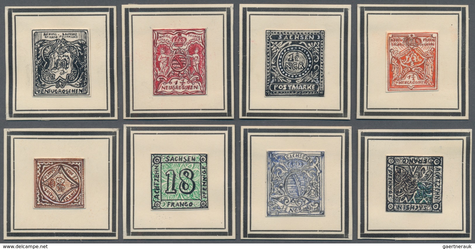 Sachsen - Besonderheiten: 1859, 16 Verschiedene Entwürfe Von Briefmarken Und GA-Wertstempeln Der Ver - Sachsen