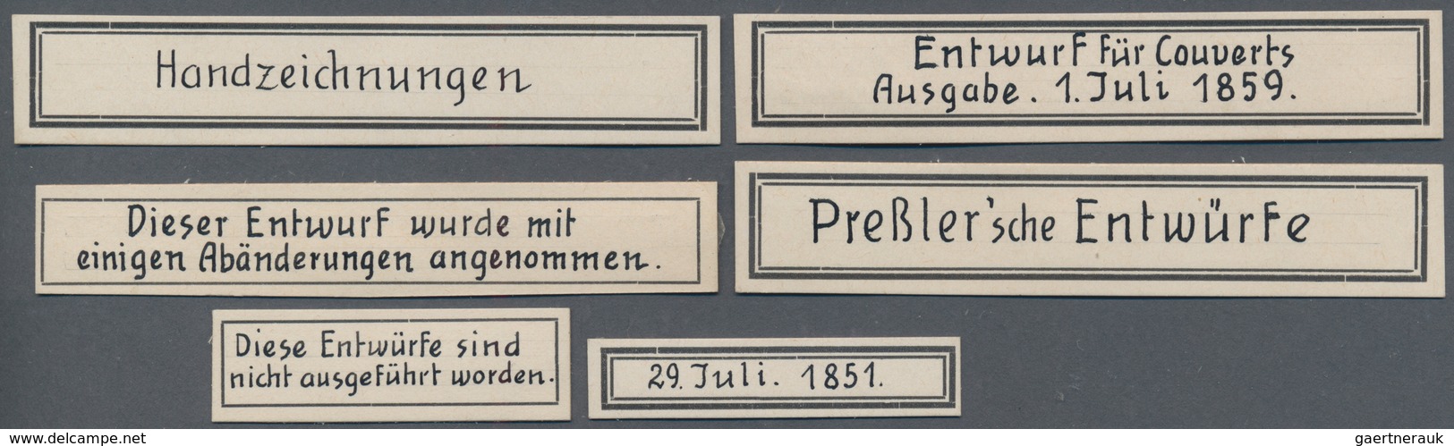 Sachsen - Besonderheiten: 1859, 16 verschiedene Entwürfe von Briefmarken und GA-Wertstempeln der ver