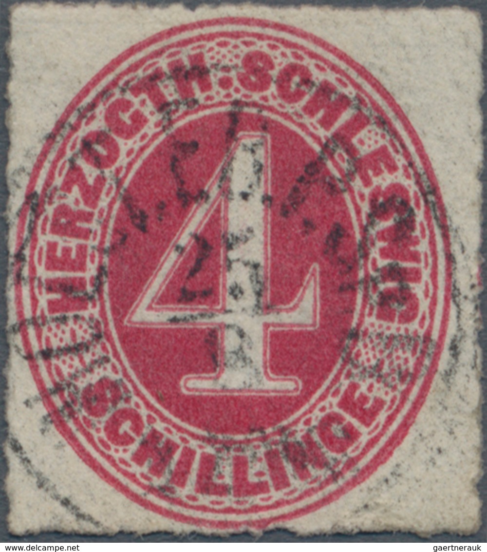 Schleswig-Holstein - Marken Und Briefe: 1864, 4 S Karmin Ziffer, Zentrisch Entwertet Mit Bahnpost K1 - Other & Unclassified