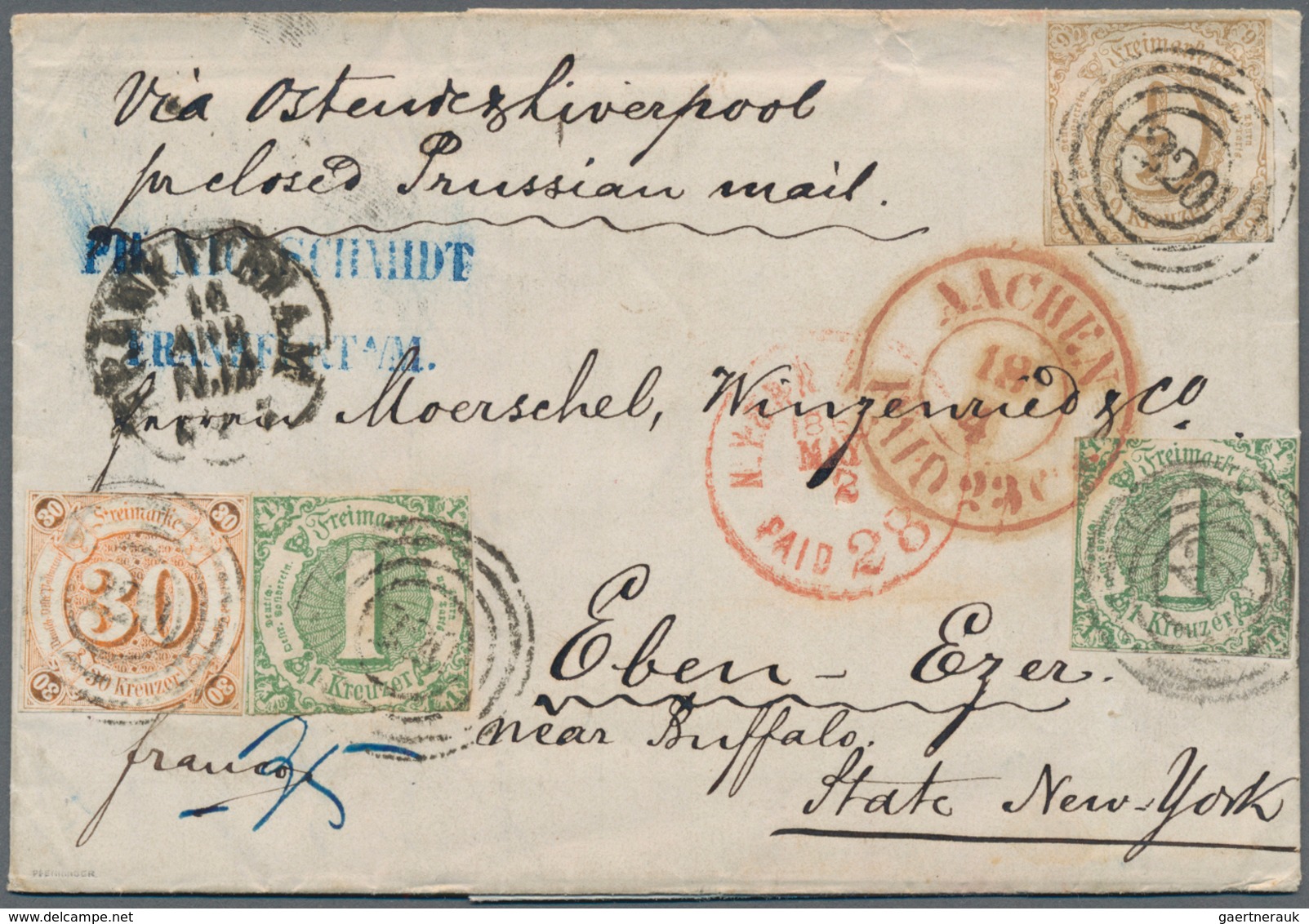 Thurn & Taxis - Marken Und Briefe: 1859, 30 Kr. Orange Zusammen Mit 2x 1 Kr. Dunkelgrün Und 1862, 9 - Andere & Zonder Classificatie