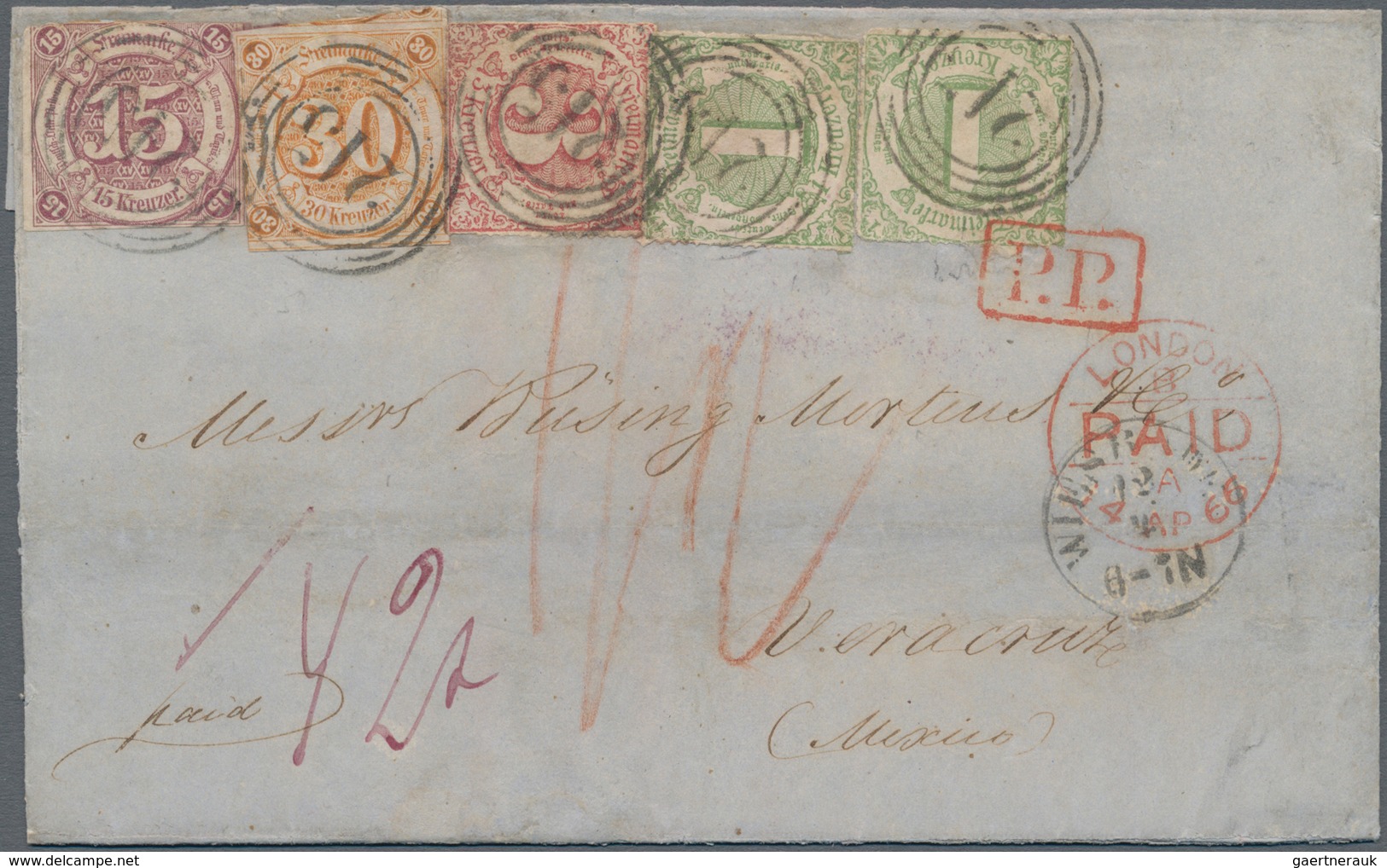 Thurn & Taxis - Marken Und Briefe: 1859 - 1865, Freimarken 30 Kr. Orange Und 15 Kr. Lila, Beide Auf - Andere & Zonder Classificatie