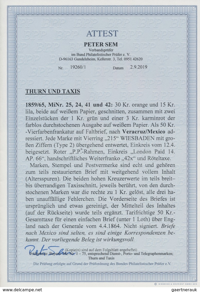 Thurn & Taxis - Marken Und Briefe: 1859 - 1865, Freimarken 30 Kr. Orange Und 15 Kr. Lila, Beide Auf - Other & Unclassified