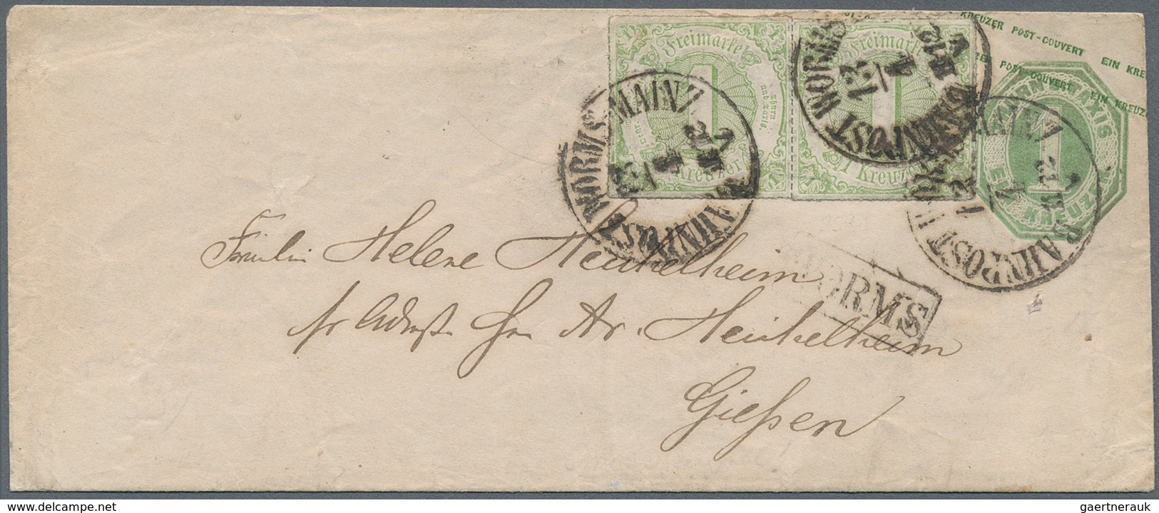 Thurn & Taxis - Ganzsachen: 1865, 1 Kr. Hellgrün, Format C, Zufrankiert Mit 1 Kr. Gelblichgrün Waage - Andere & Zonder Classificatie