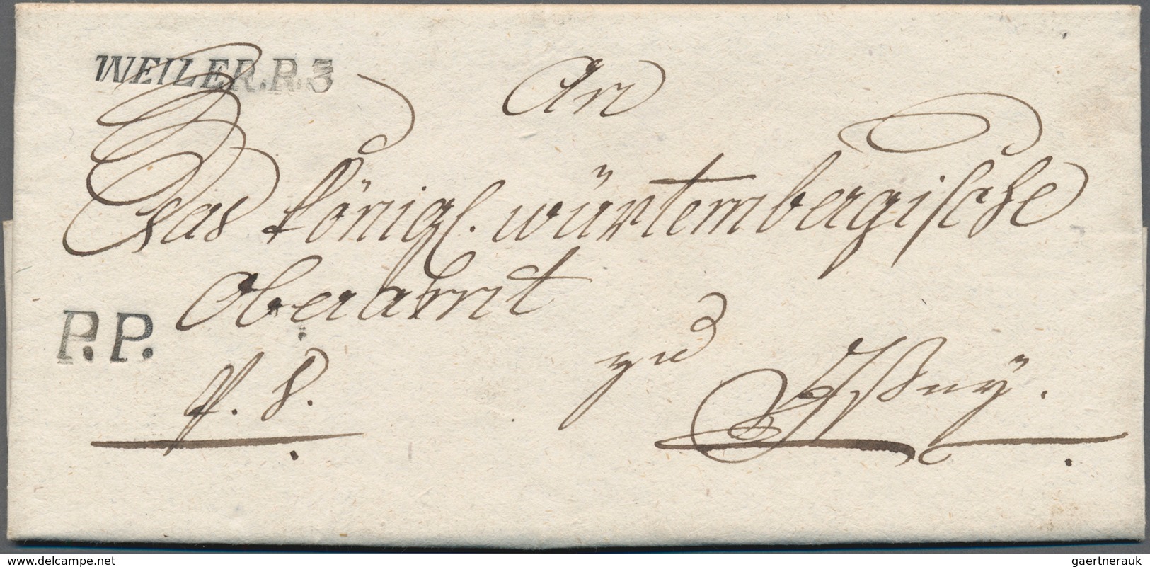 Württemberg - Vorphilatelie: 1810, "WEILER.R.3" Schwarzer Einzeiler + "P.P." Auf Komplettem Faltbrie - Prephilately