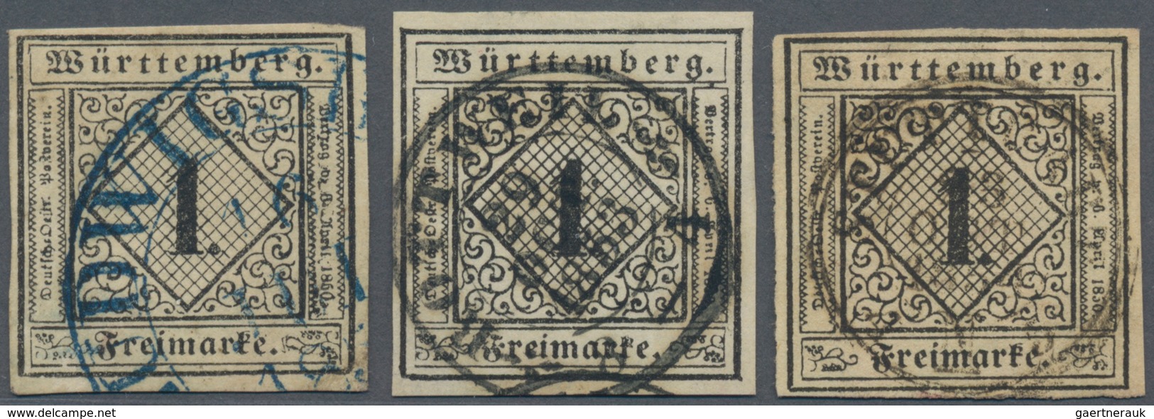 Württemberg - Marken Und Briefe: 1851, 3x 1 Kreuzer Schwarz Auf Sämisch In Typen I, II (gepr. BPP) U - Sonstige & Ohne Zuordnung