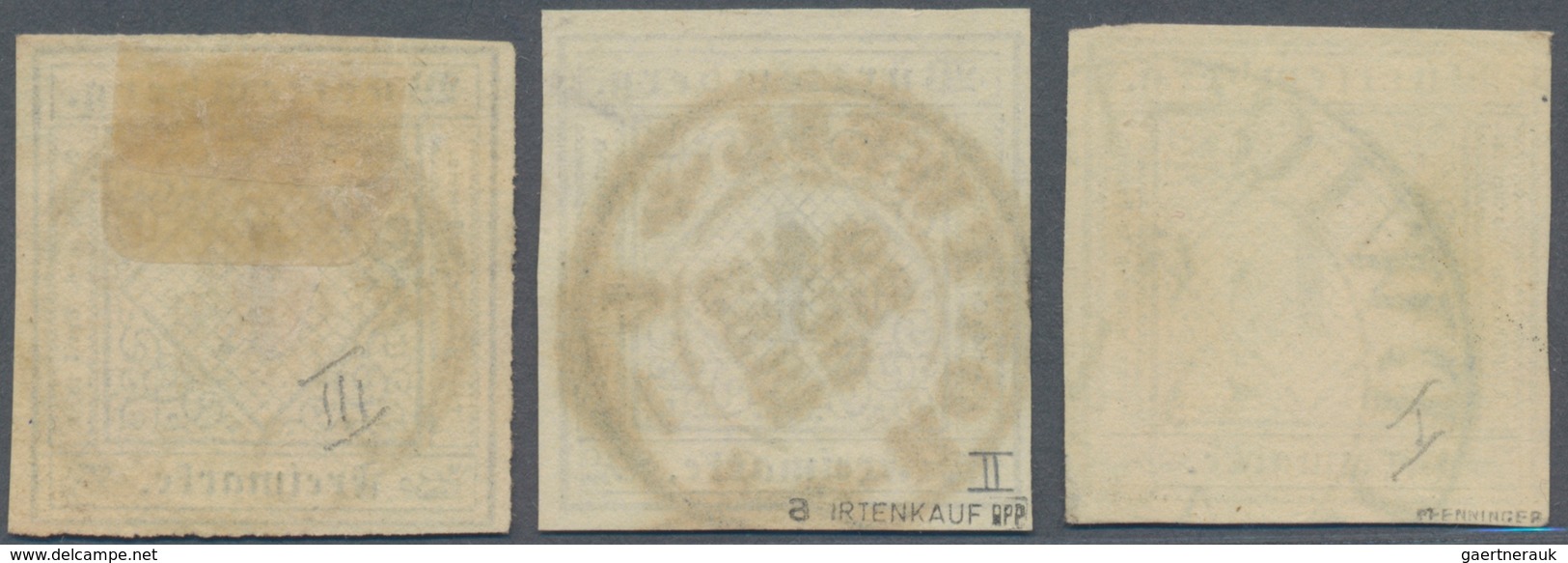 Württemberg - Marken Und Briefe: 1851, 3x 1 Kreuzer Schwarz Auf Sämisch In Typen I, II (gepr. BPP) U - Other & Unclassified