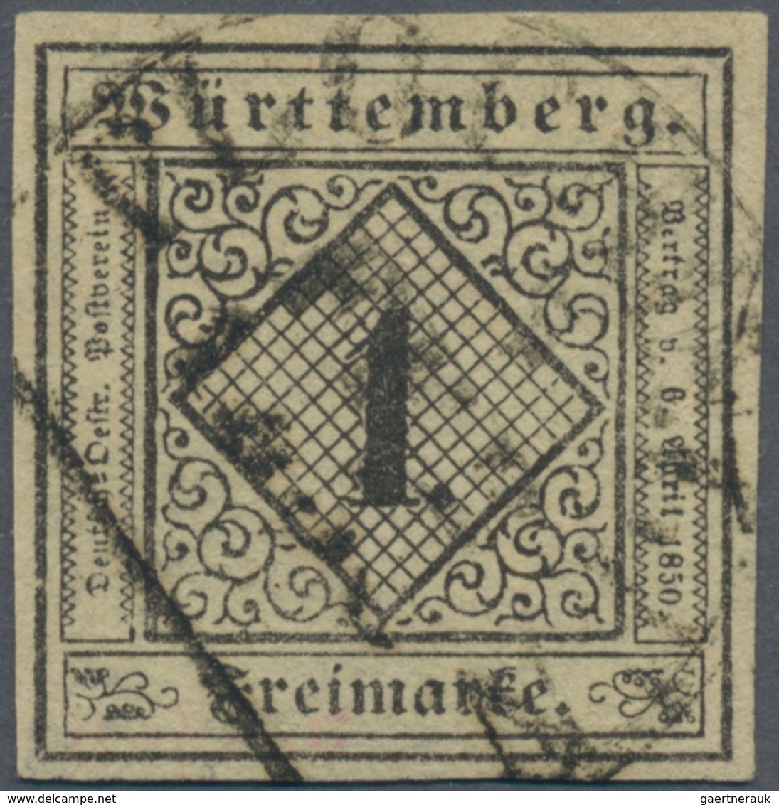 Württemberg - Marken Und Briefe: 1851, 1 Kreuzer Schwarz A. Sämisch SEIDENPAPIER In Type III Sauber - Other & Unclassified