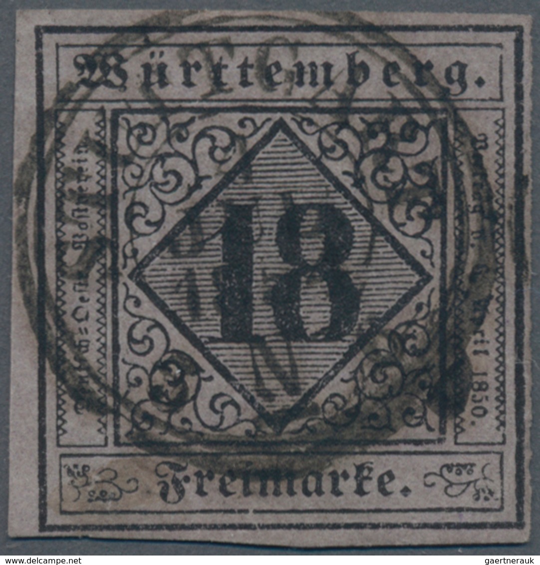 Württemberg - Marken Und Briefe: 1852, 18 Kreuzer Schwarz Auf Violettgrau Sauber Und Zentrisch Geste - Other & Unclassified