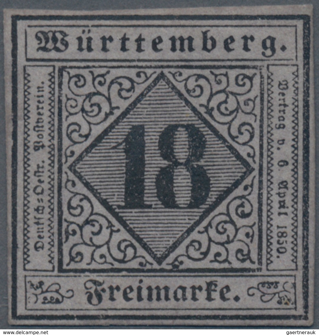 Württemberg - Marken Und Briefe: 1851, Ziffern 18 Kr. Schwarz Auf Bläulichviolett In Type II, Ungebr - Other & Unclassified