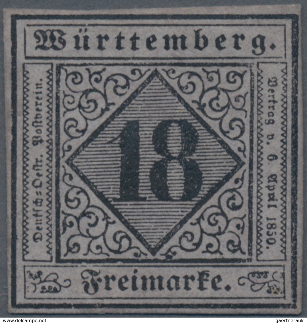 Württemberg - Marken Und Briefe: 1851, Ziffern 18 Kr. Schwarz Auf Bläulichviolett In Type II, Ungebr - Sonstige & Ohne Zuordnung