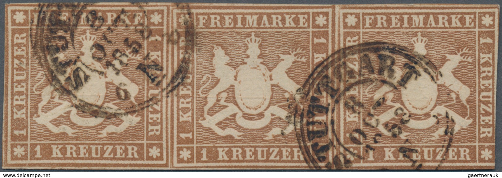 Württemberg - Marken Und Briefe: 1857, Wappen 1 Kr. Rötlichbraun Mit Seidenfaden Im Waagrechten Drei - Other & Unclassified