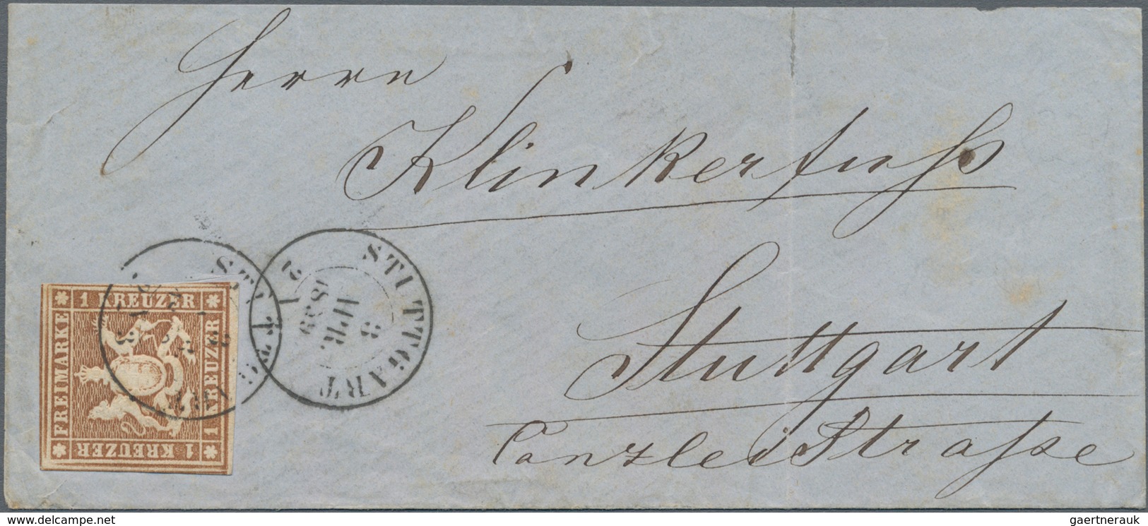 Württemberg - Marken Und Briefe: 1859, 1 Kr. Braun, Farbfrisches Exemplar Vom Unteren Bogenrand In S - Andere & Zonder Classificatie