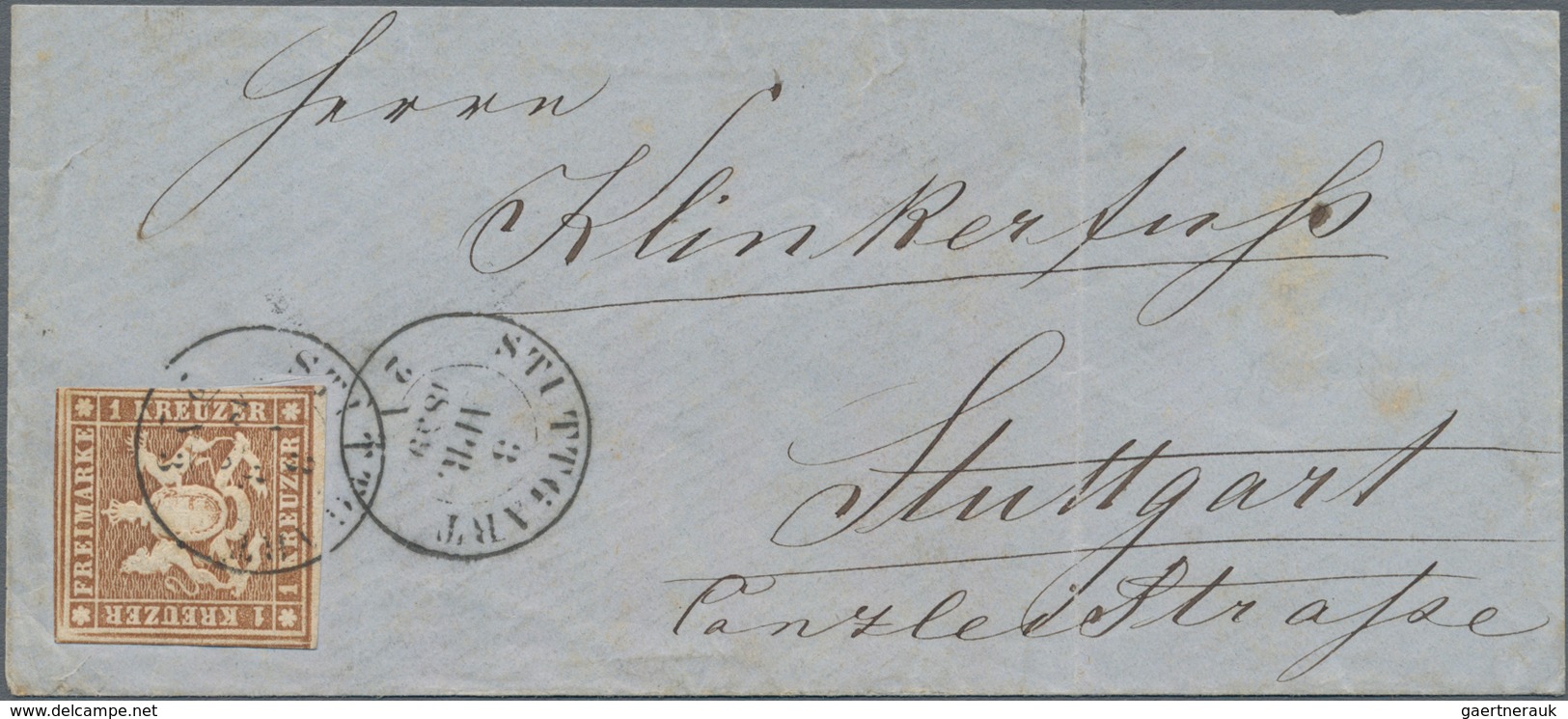 Württemberg - Marken Und Briefe: 1859, 1 Kr. Braun, Farbfrisches Exemplar Vom Unteren Bogenrand In S - Other & Unclassified