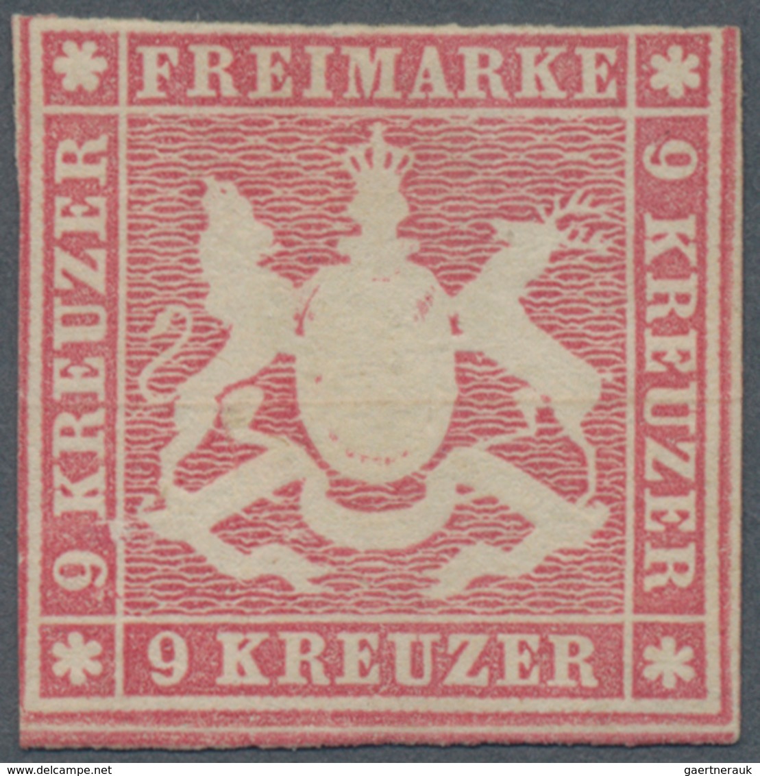 Württemberg - Marken Und Briefe: 1857, Wappen 9 Kr. Karminrosa Mit Seidenfaden, Ungebraucht Ohne Gum - Andere & Zonder Classificatie