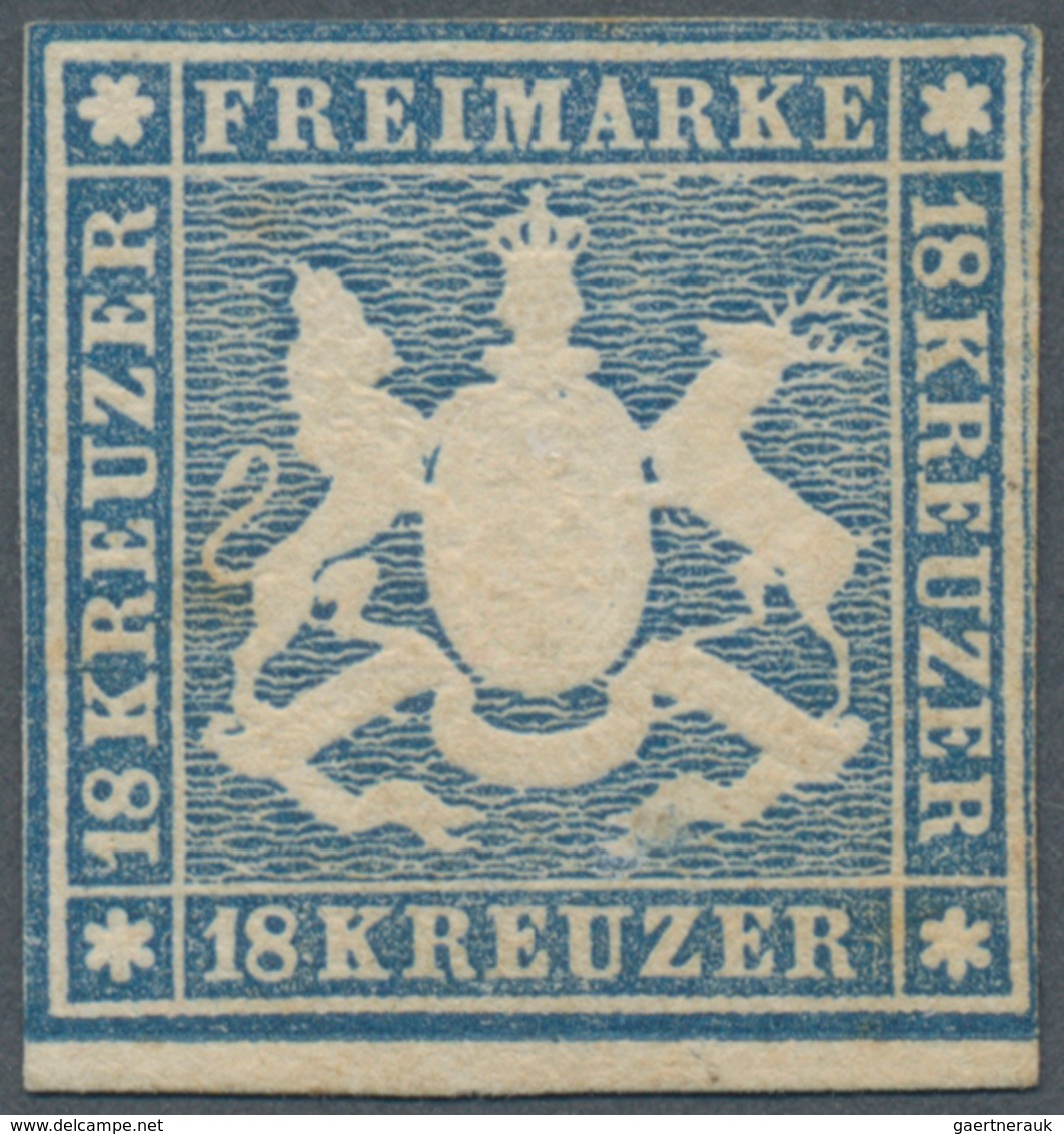 Württemberg - Marken Und Briefe: 1857, Wappen 18 Kr. Hellblau Mit Seidenfaden, Ungebraucht Mit Origi - Andere & Zonder Classificatie