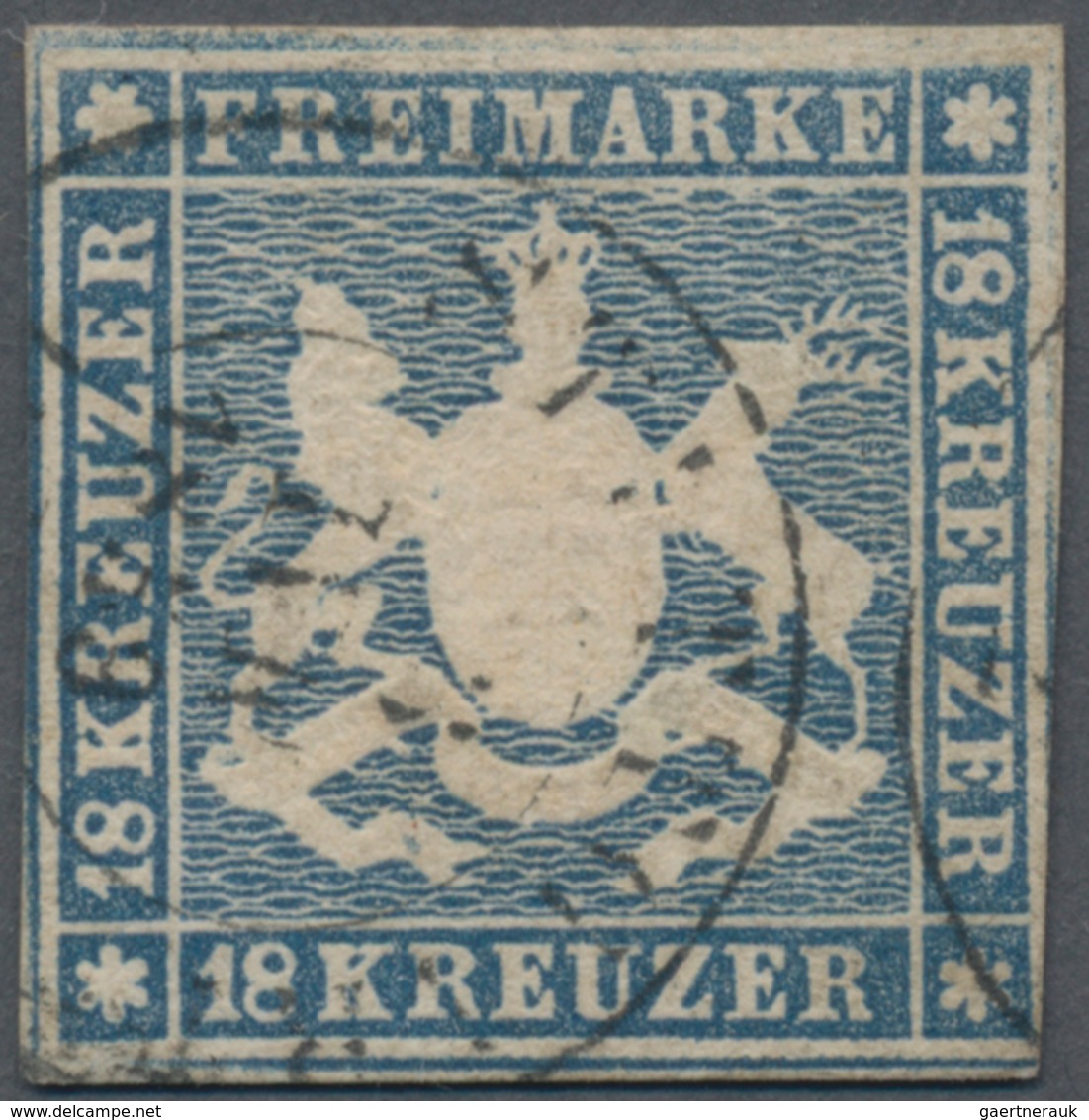 Württemberg - Marken Und Briefe: 1857, 18 Kreuzer Tiefblau Entwertet Mit K1 Stuttgart, Die Marke Ist - Andere & Zonder Classificatie