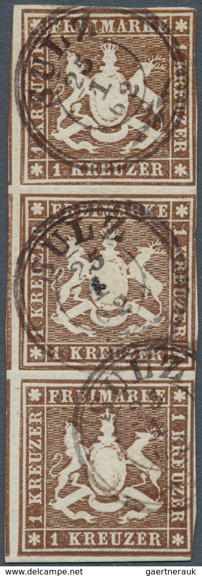 Württemberg - Marken Und Briefe: 1859, Freimarken 1 Kr Braun Ohne Seidenfaden Im Senkrechten Dreiers - Sonstige & Ohne Zuordnung