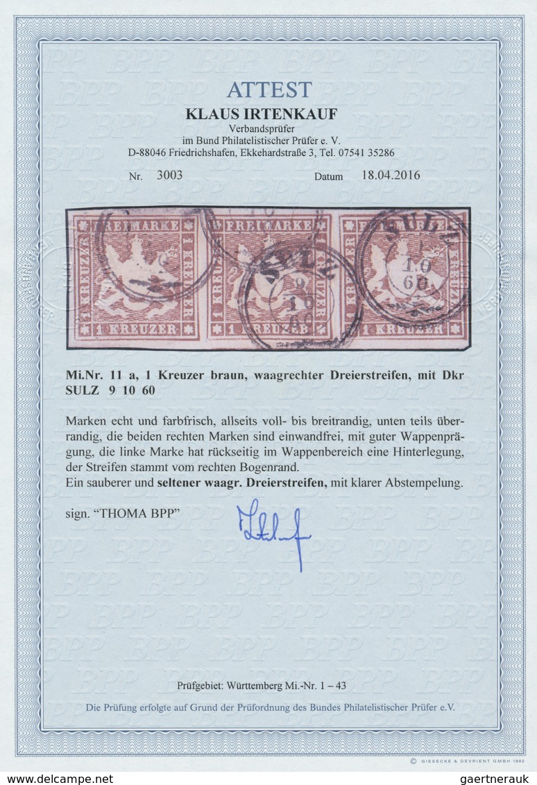 Württemberg - Marken Und Briefe: 1859, Freimarken 1 Kr Braun Ohne Seidenfaden Im Waagerechten Dreier - Sonstige & Ohne Zuordnung