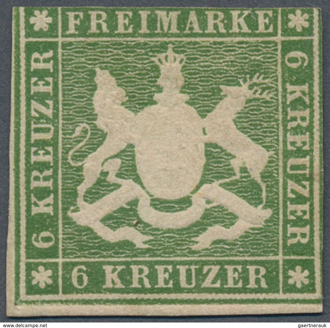 Württemberg - Marken Und Briefe: 1859, 6 Kreuzer Grün Mit Schöner Wappenzeichnung, Ungebraucht Mit G - Sonstige & Ohne Zuordnung