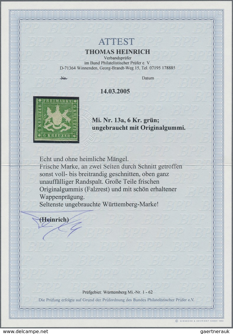 Württemberg - Marken Und Briefe: 1859, 6 Kreuzer Grün Mit Schöner Wappenzeichnung, Ungebraucht Mit G - Sonstige & Ohne Zuordnung