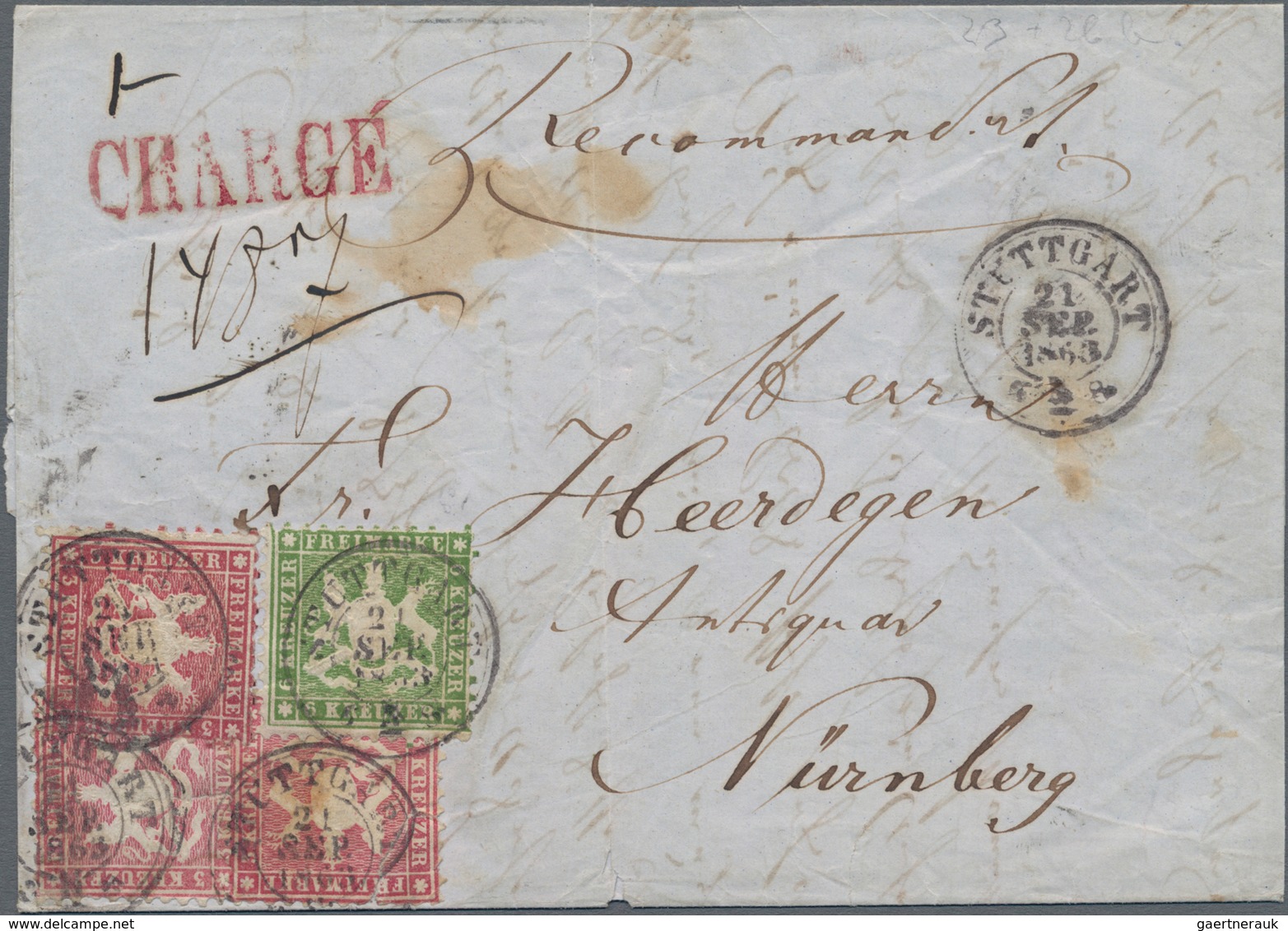 Württemberg - Marken Und Briefe: 1863, 6 Kr. Dunkelgrün, Zwei Werte 3 Kr. Karmin Und Einmal 3 Kr. Du - Other & Unclassified