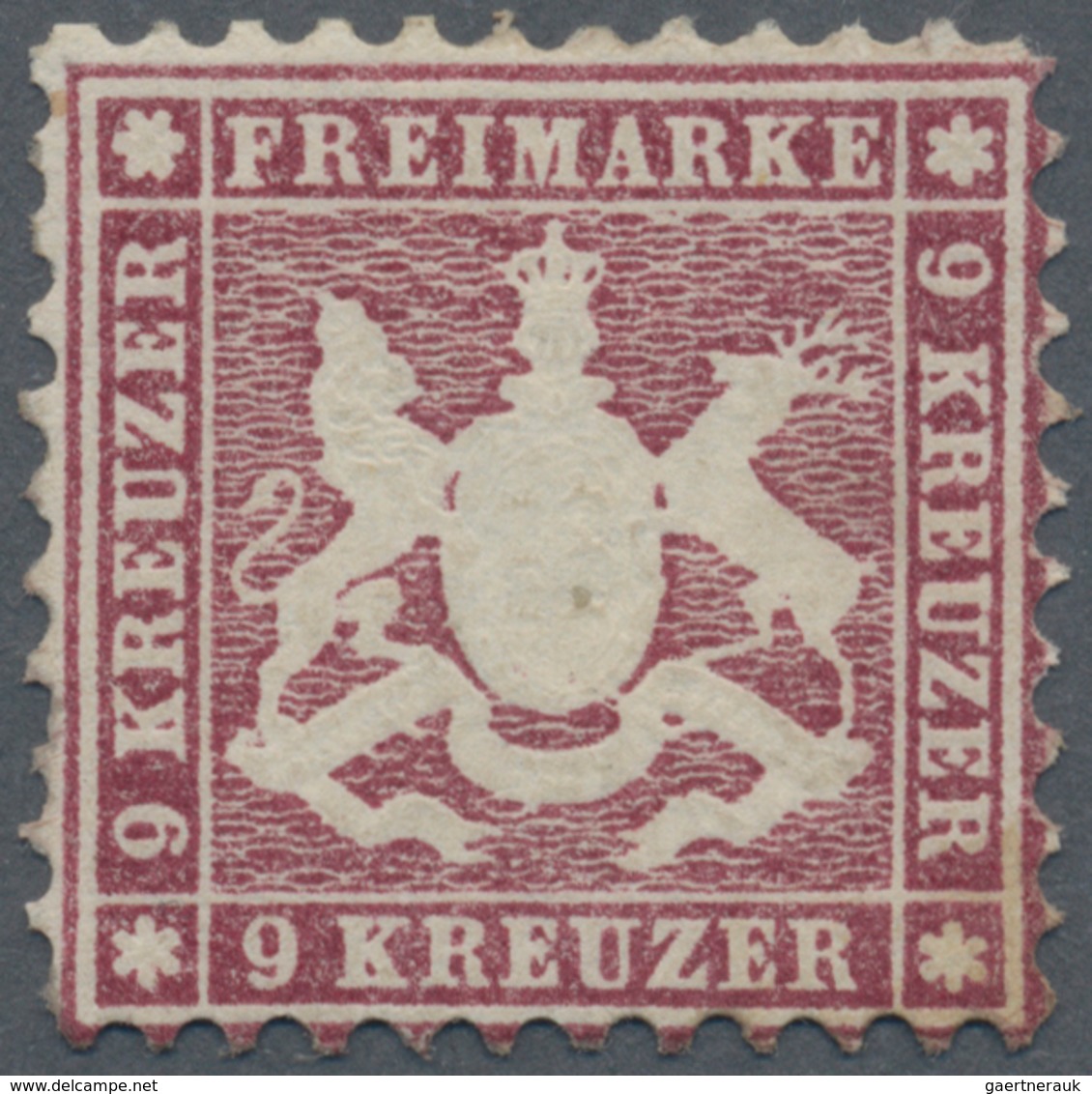 Württemberg - Marken Und Briefe: 1862, Wappenausgabe 9 Kr. Dunkelkarmin, Ungebraucht Ohne Gummi, Far - Sonstige & Ohne Zuordnung