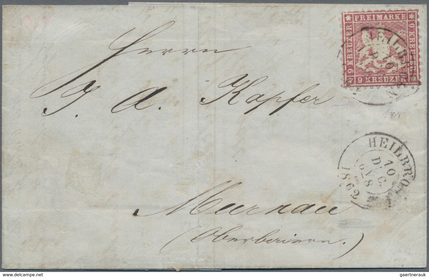 Württemberg - Marken Und Briefe: 1862, 9 Kr Lilarot, Gut Gezähnt Und Zentriert, Als Einzelfrankatur - Other & Unclassified