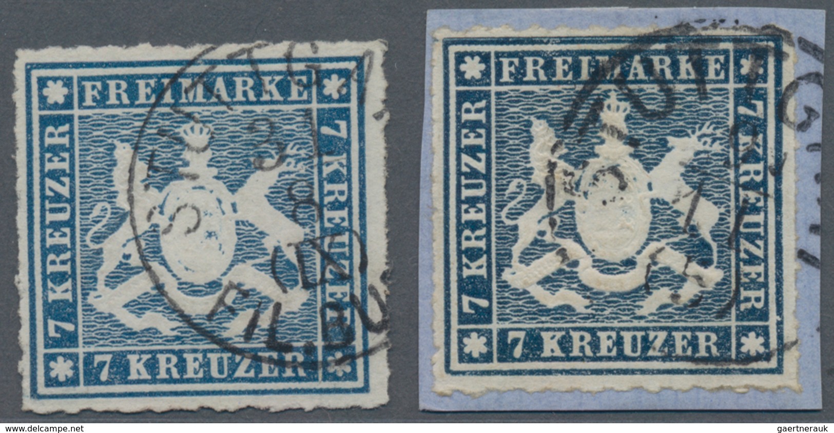 Württemberg - Marken Und Briefe: 1868, 7 Kreuzer Blau Und Desgl. Dkl'preußischblau (Briefstück) Je S - Sonstige & Ohne Zuordnung