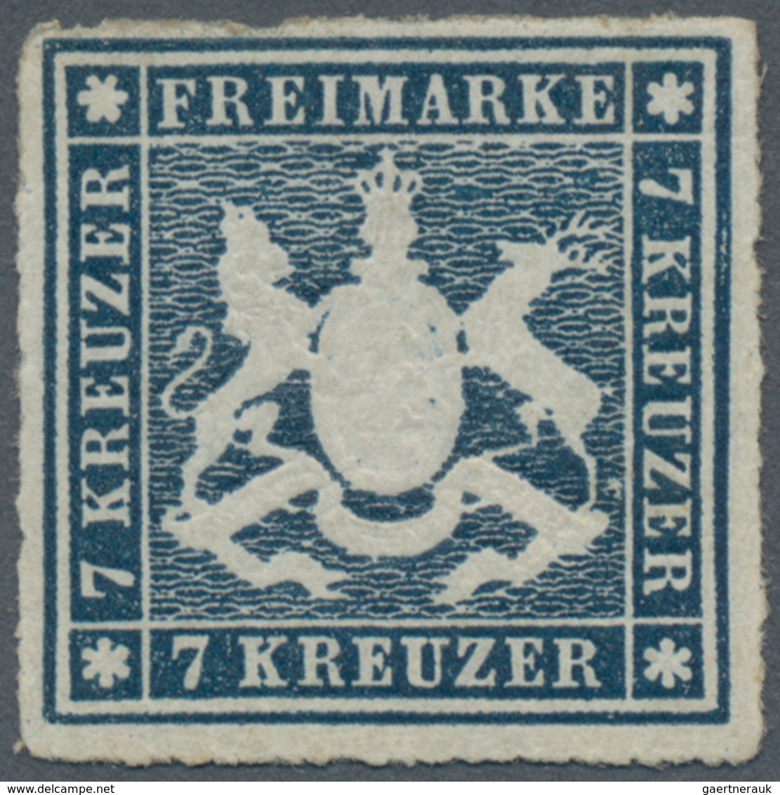 Württemberg - Marken Und Briefe: 1868, Wappen 7 Kr. In B-Farbe Schieferblau Mit Durchstich, Ungebrau - Sonstige & Ohne Zuordnung