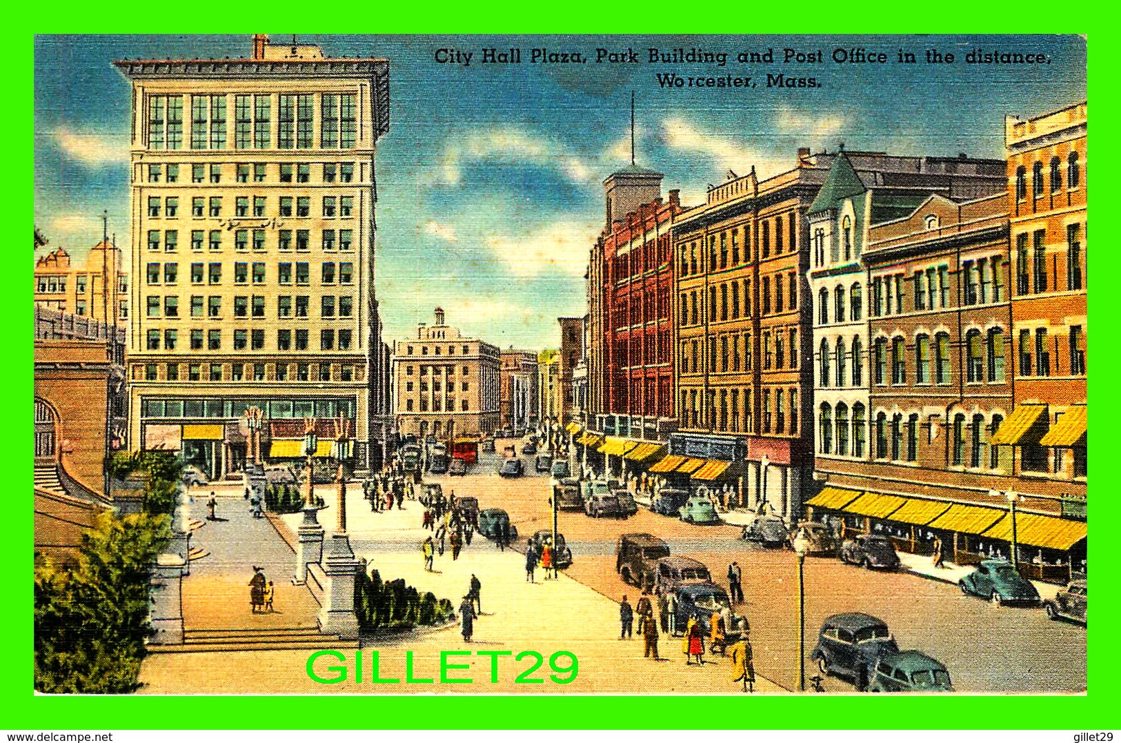 WORCESTER, MA - CITY HALL PLAZA, PARK BUILDING & POST OFFICE - TRAVEL IN 1952 - ANIMATED WITH OLD CARS - - Worcester