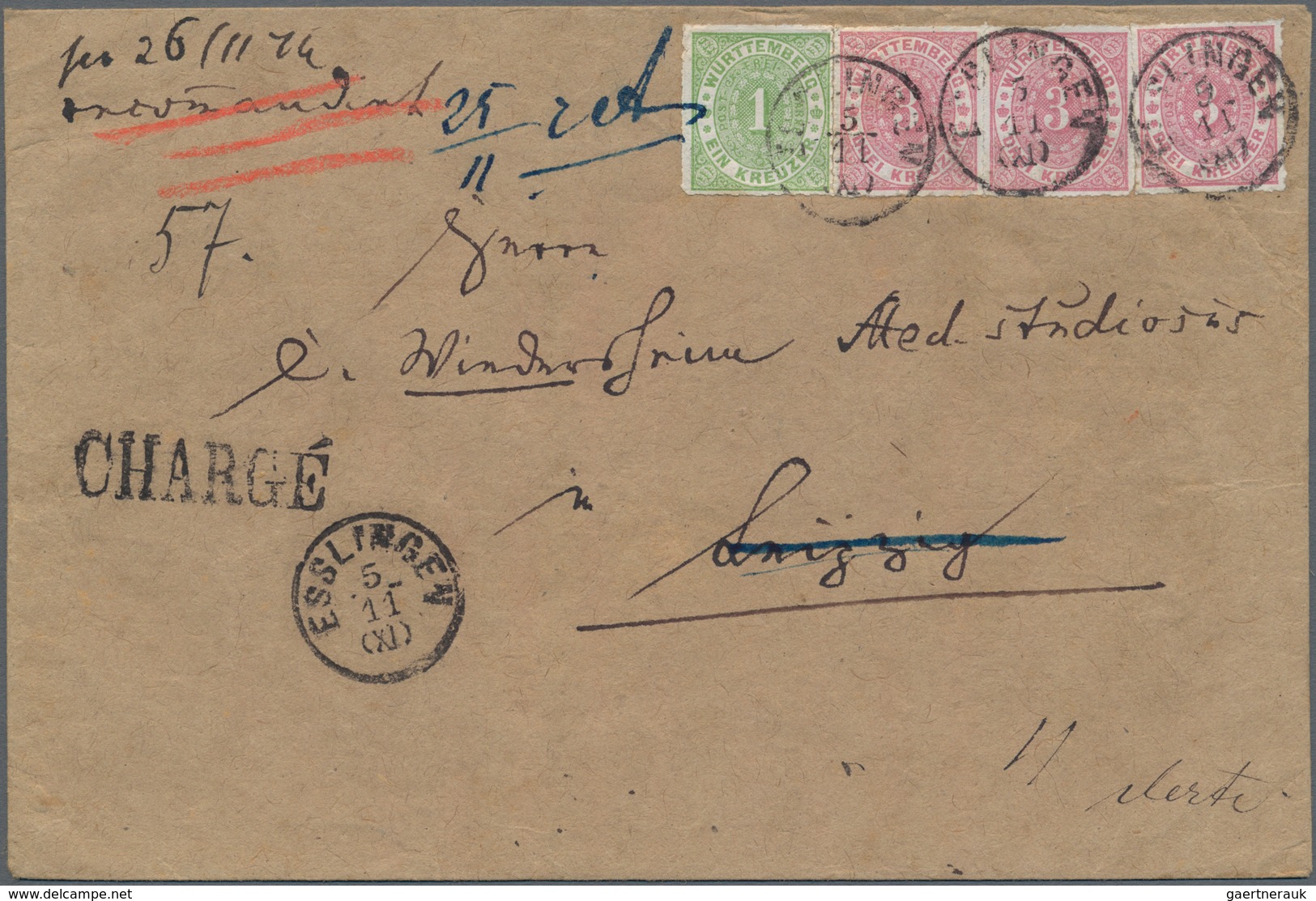 Württemberg - Marken Und Briefe: 1874, 1 Kr. Grün Und Drei Werte 3 Kr. Rosa (Paar Und Einzelwert) Al - Andere & Zonder Classificatie
