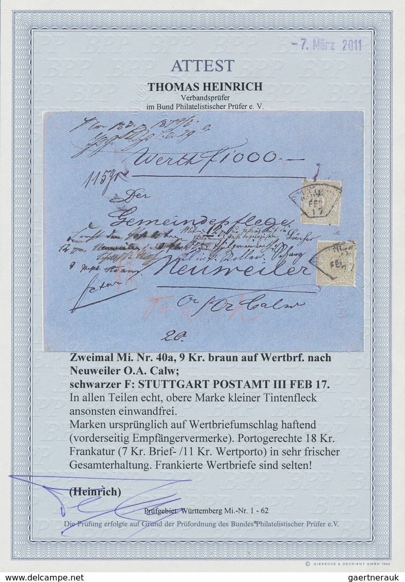 Württemberg - Marken Und Briefe: 1874 Spektakulärer Wertbrief über 1.000 Francs Mit Portogerechter D - Andere & Zonder Classificatie